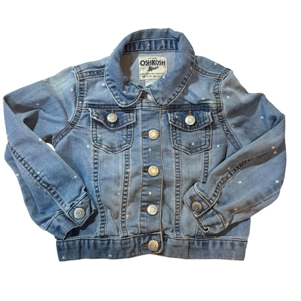 OshKosh B'gosh light blue polka dot lightweight jean jacket with snaps size 4t